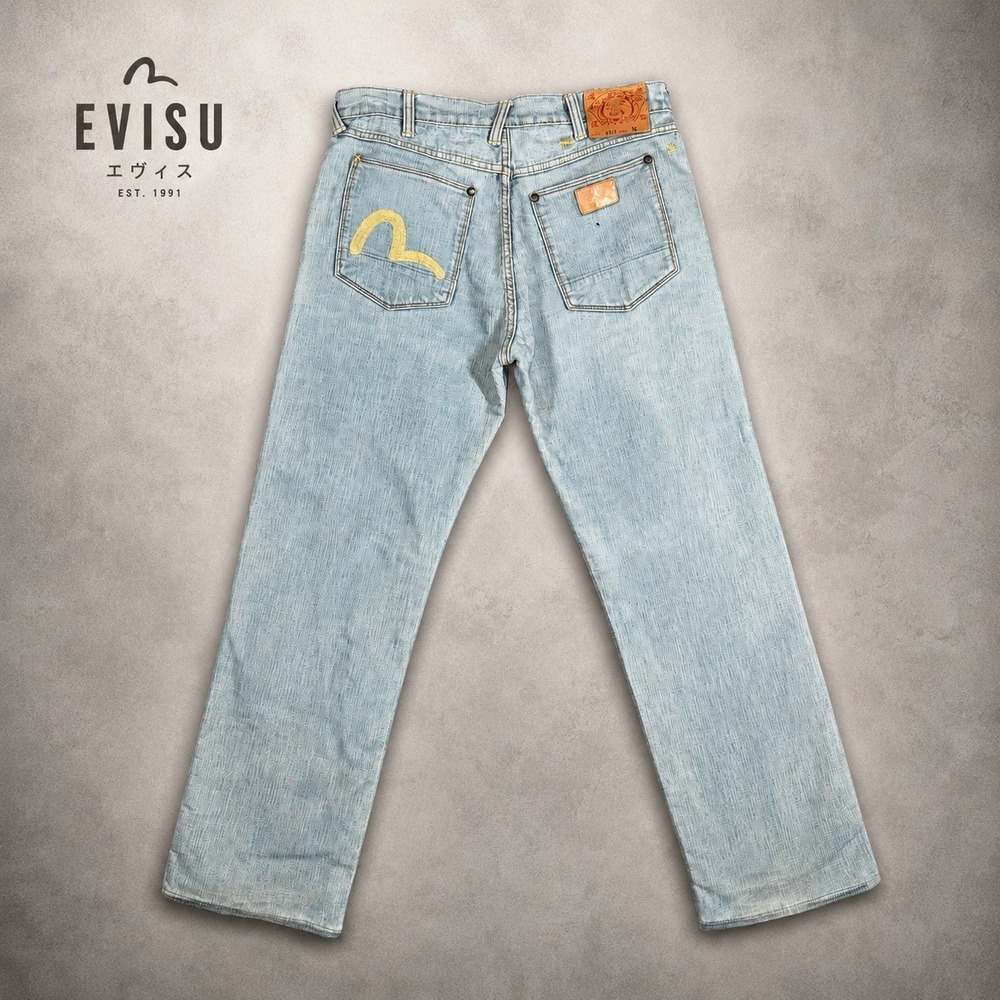 Evisu Jeans Mens 34x30 Light Wash Lot 0012 Indigo Genes Embroidered Seagull
